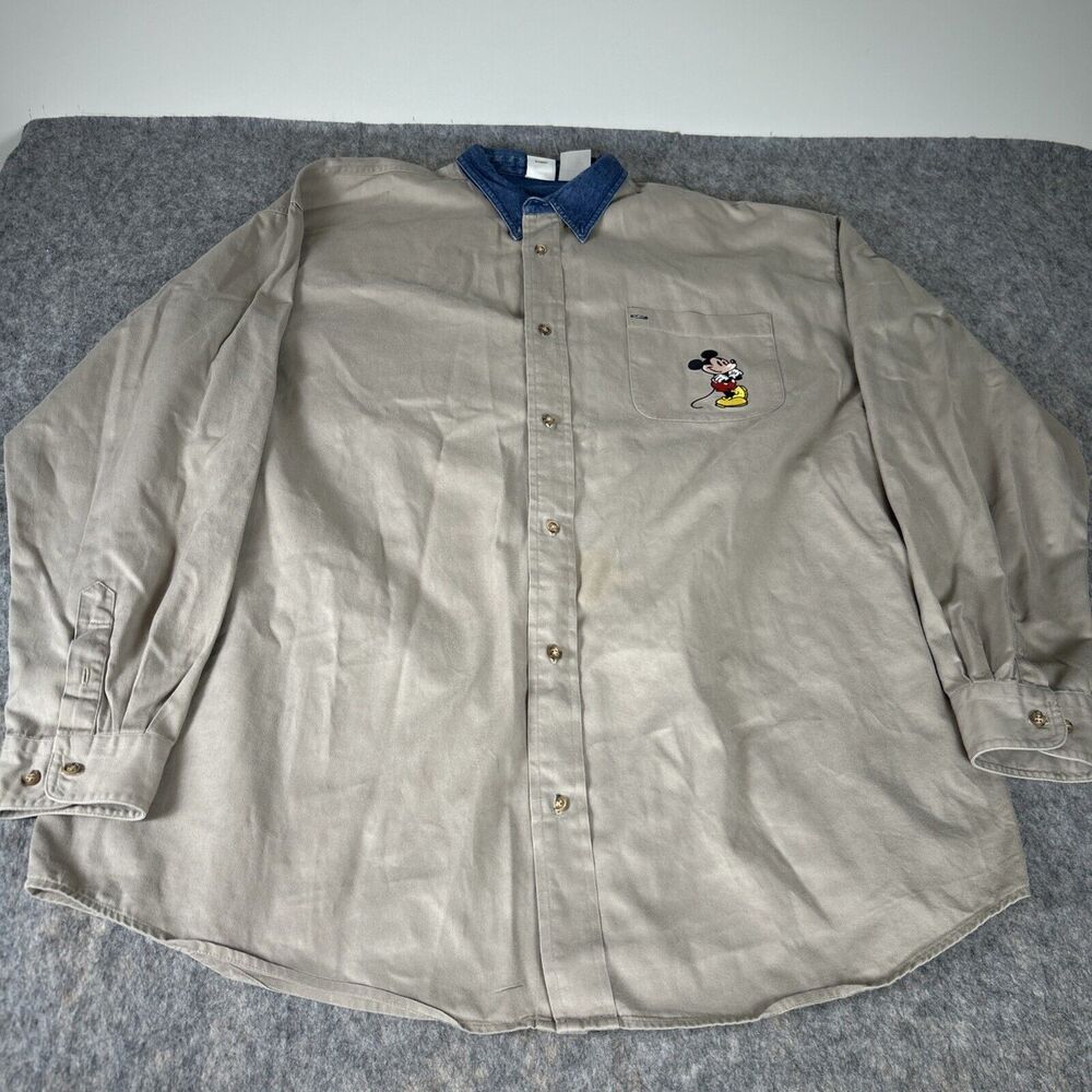 Vintage Y2K Embroidered Mickey Mouse‎ Long Sleeve Button Up Shirt Size Men’s XLT